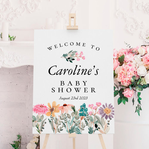 Watercolor Wildflower Baby Shower Welcome Sign