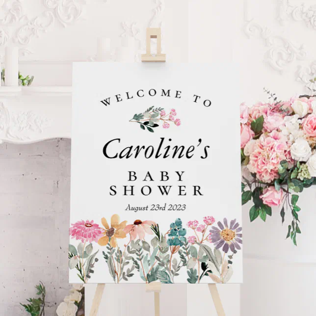 Watercolor Wildflower Baby Shower Welcome Sign | Zazzle