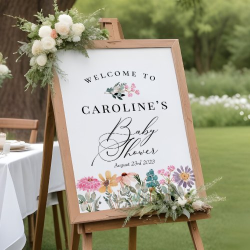 Watercolor Wildflower Baby Shower Welcome Sign