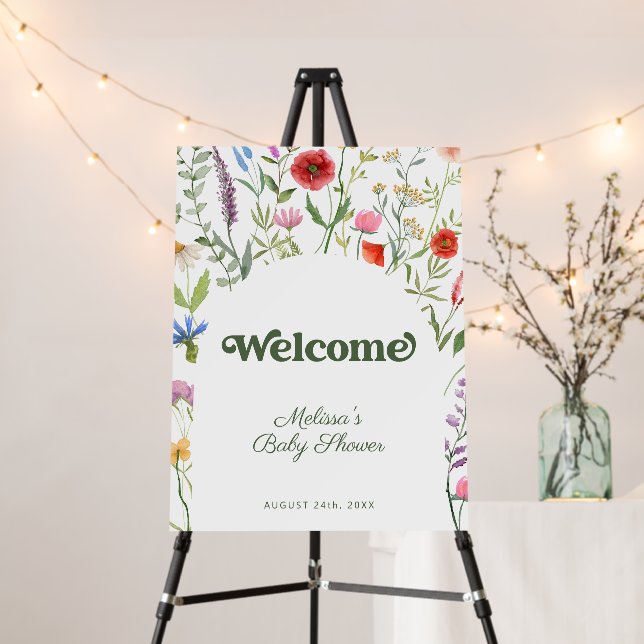 Watercolor Wildflower Baby Shower Welcome Sign (In Situ (Stand))