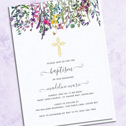 Watercolor Wildflower Baptism Invitation