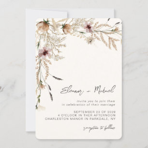 Watercolor Wildflower Beige Wedding Invitation