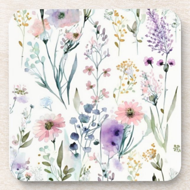 Watercolor wildflower beverage coaster (Front)