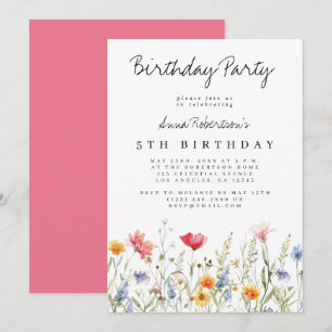 Watercolor Wildflower Birthday Party Invitation