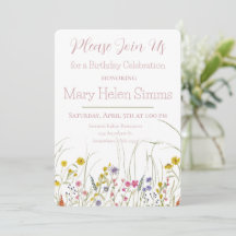Watercolor Wildflower Birthday Party Invitation