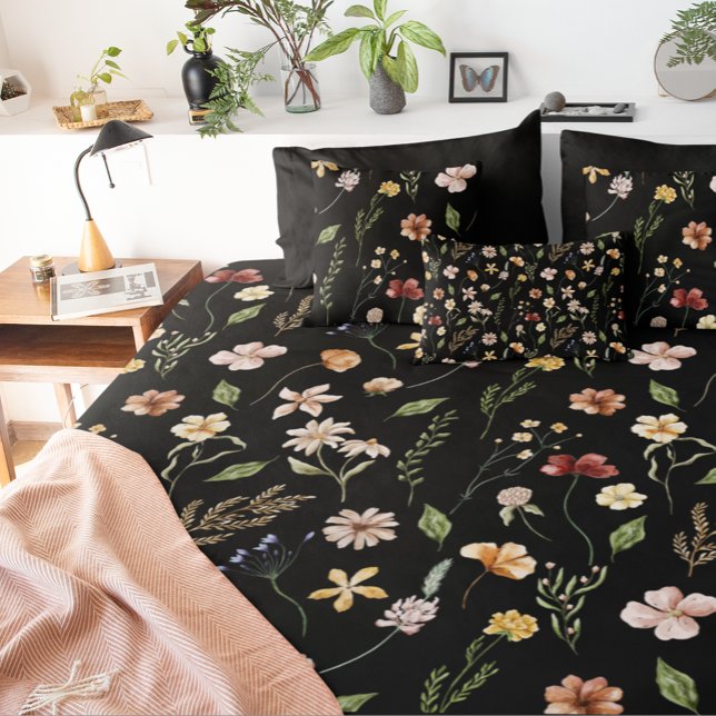 Watercolor Wildflower Black Botanical Duvet Cover (Creator Uploaded)