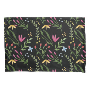 Watercolor Wildflower Black Botanical Floral Pillow Case