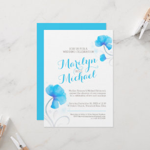 Watercolor wildflower blue gray white wedding invitation