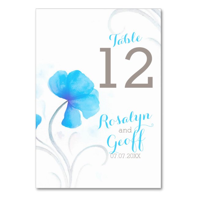 Watercolor wildflower blue wedding table number (Front)