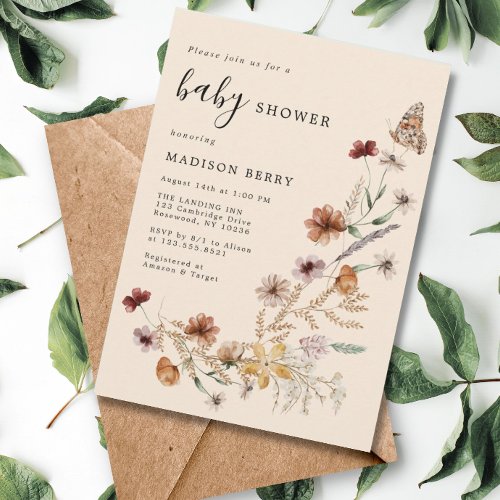 Watercolor Wildflower Boho Baby Shower Invitation