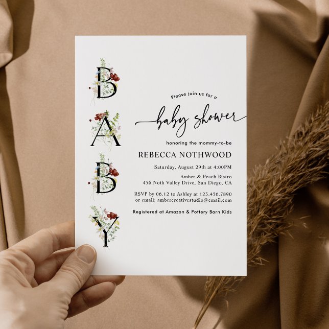 Watercolor Wildflower Boho Baby Shower Invitation (Creator Uploaded)