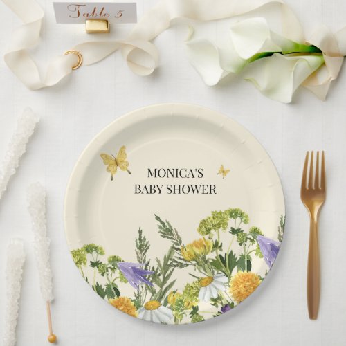 Watercolor Wildflower Boho Baby Shower Paper Plates