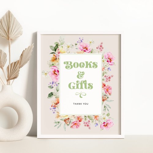 Watercolor wildflower Books and gifts baby shower Poster