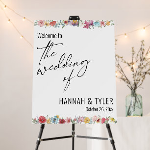 Watercolor Wildflower Borders Wedding Welcome Foam Board