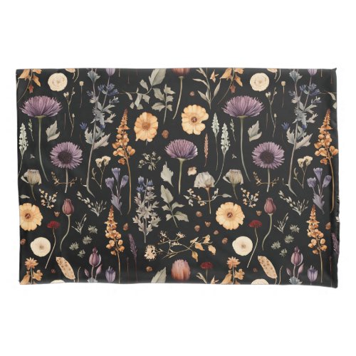 Watercolor Wildflower Botanical Black Pillow Cases