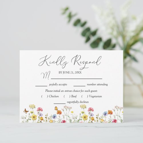 Watercolor Wildflower Botanical Entree Choices RSVP Card