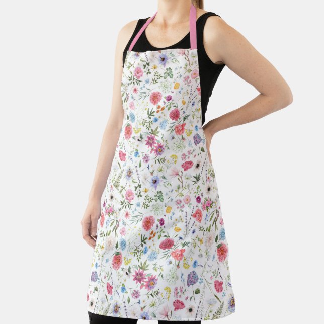 Watercolor Wildflower Botanical Garden Pattern Apron (Insitu)