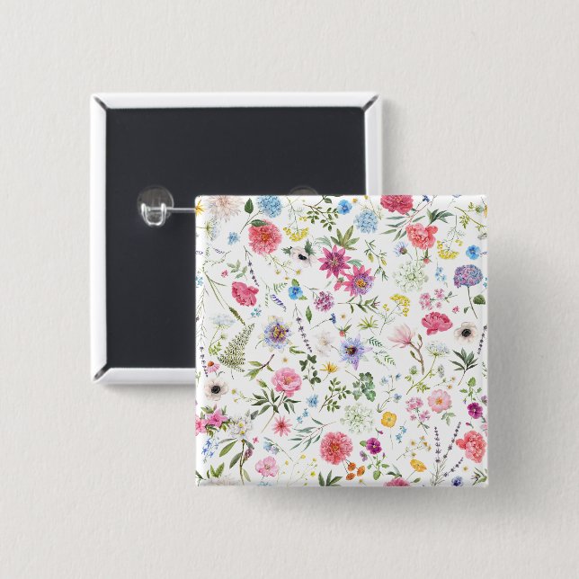 Watercolor Wildflower Botanical Garden Pattern Button (Front & Back)