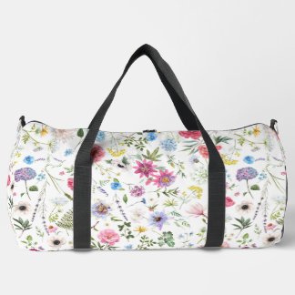 Watercolor Wildflower Botanical Garden Pattern Duffle Bag