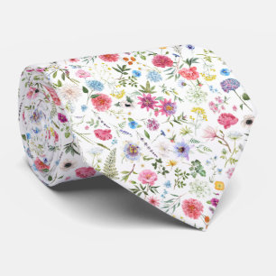 Watercolor Wildflower Botanical Garden Pattern Neck Tie