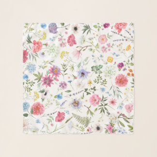 Watercolor Wildflower Botanical Garden Pattern Scarf
