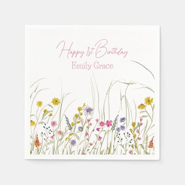 Watercolor Wildflower Botanical Party Napkins (Front)