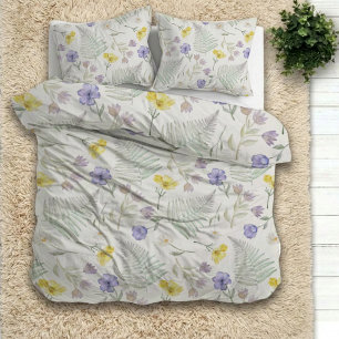 Watercolor Wildflower Botanical Pattern Duvet Cover
