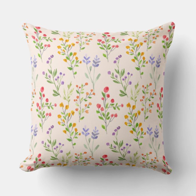 Watercolor Wildflower Botanical Pattern  Throw Pillow (Front)