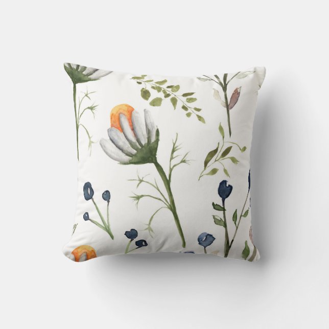 Watercolor Wildflower Botanical Throw Pillow (Front)