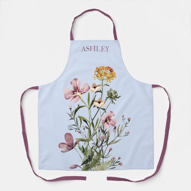 Watercolor Wildflower Bouquet #1 Apron (Front)