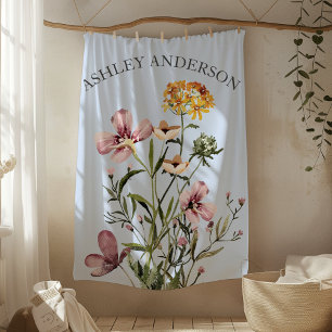 Watercolor Wildflower Bouquet #1 Personalized name Fleece Blanket