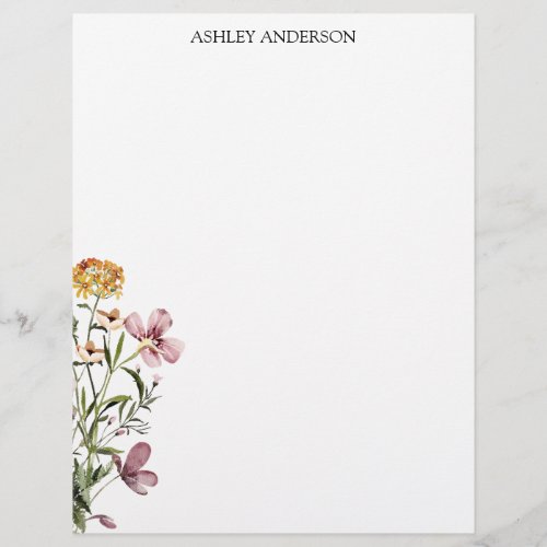 Watercolor Wildflower Bouquet 1 Personalized name Letterhead