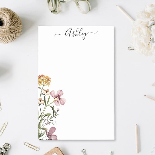 Watercolor Wildflower Bouquet 1 Personalized Name Post_it Notes