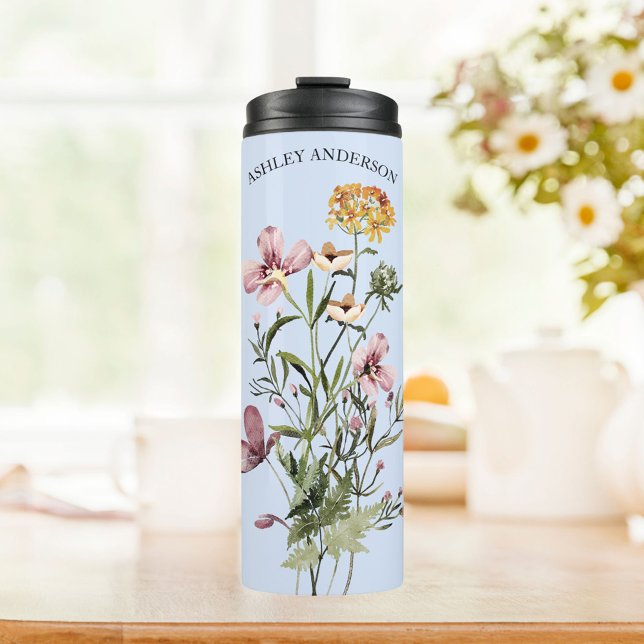 Watercolor Wildflower Bouquet #1 Personalized name Thermal Tumbler (In situ)
