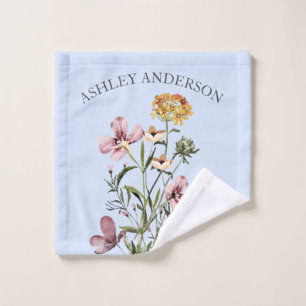 Watercolor Wildflower Bouquet #1 Personalized name Wash Cloth
