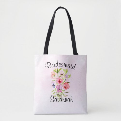 Watercolor Wildflower Bouquet Bridesmaid Wedding Tote Bag