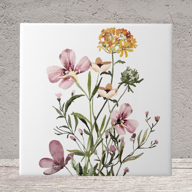 Watercolor Wildflower Bouquet Ceramic Tile (Creator Uploaded)