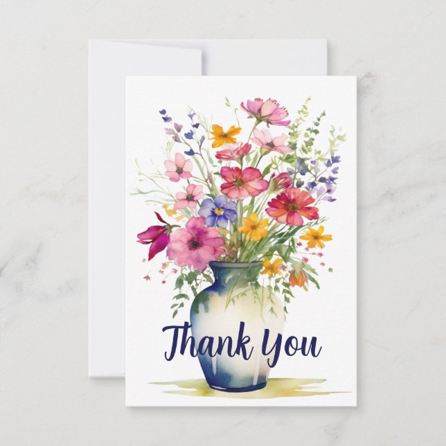 Watercolor Wildflower Bouquet Personalized Thank You Card (Front)
