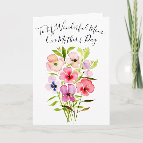 Watercolor Wildflower Bouquet wPhoto Mothers Day Card