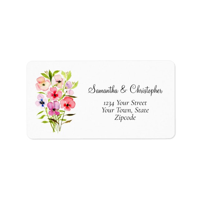Watercolor Wildflower Bouquet Wedding Address Label (Front)