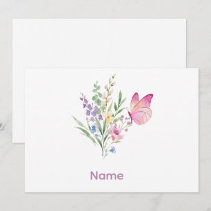 Watercolor Wildflower Bouquet with Pink Butterfly Invitation