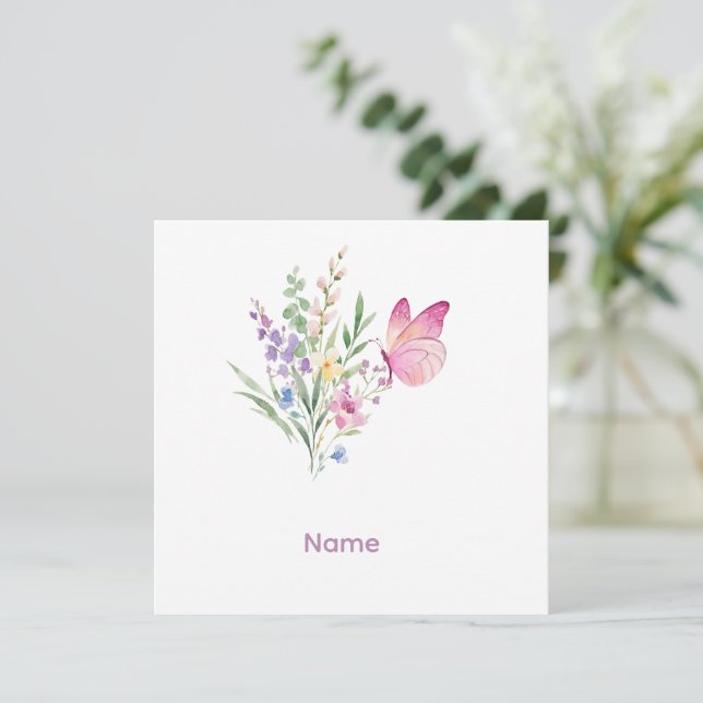 Watercolor Wildflower Bouquet with Pink Butterfly Thank You Card (Standing Front)