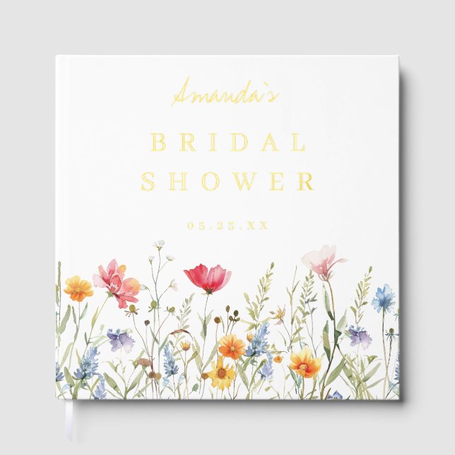 Watercolor Wildflower Bridal Shower Foil Guest Book (Front)