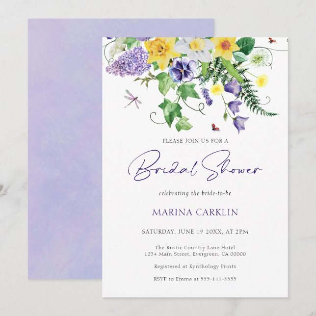 Watercolor Wildflower Bridal Shower Invitation (Front/Back)