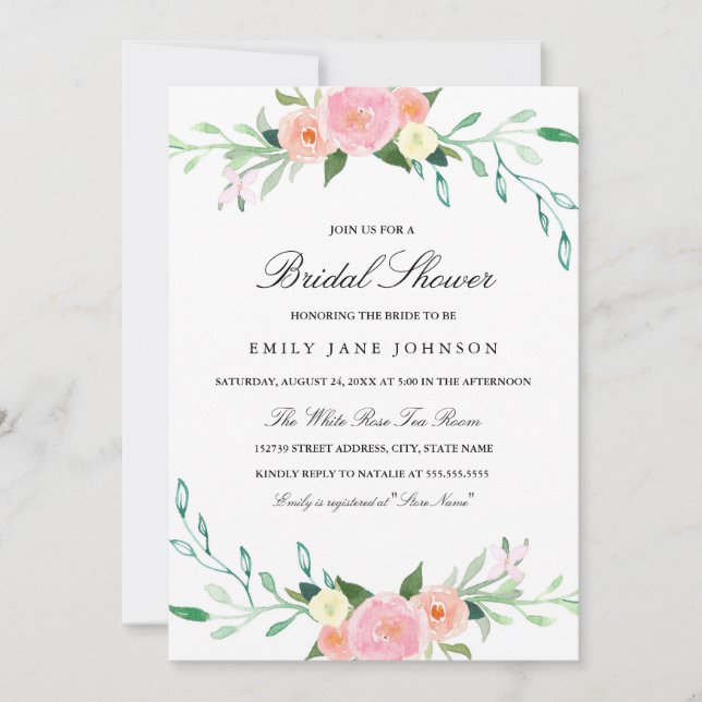 Watercolor Wildflower Bridal Shower Invitation (Front)