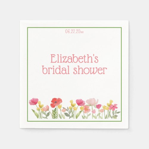 Watercolor Wildflower Bridal Shower Napkins