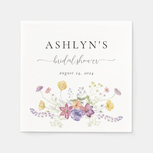 Watercolor Wildflower Bridal Shower Napkins