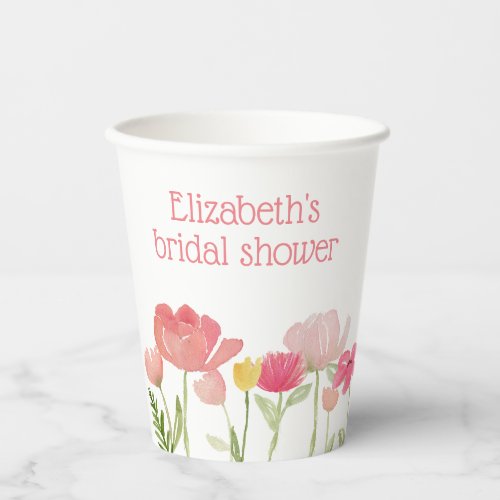Watercolor Wildflower Bridal Shower Paper Cups