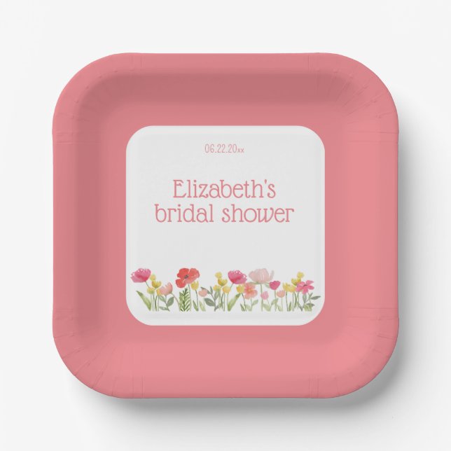Watercolor Wildflower Bridal Shower Paper Plates (Front)