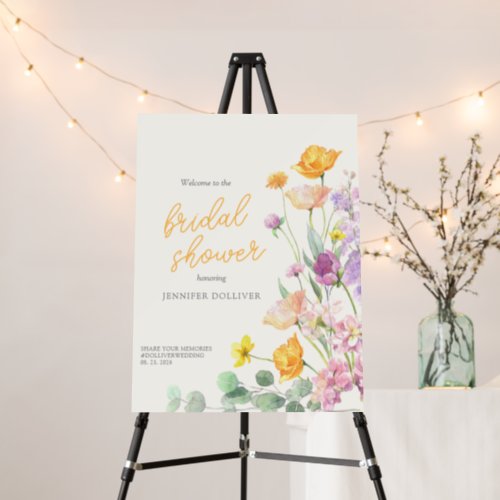 Watercolor Wildflower Bridal Shower Welcome Foam Board